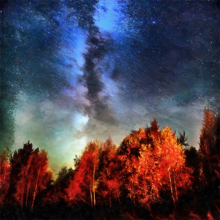 The works in the style of watercolor painting. Deep sky astrophoの写真素材