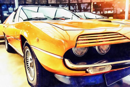 The works in the style of watercolor painting. Classic car.の写真素材