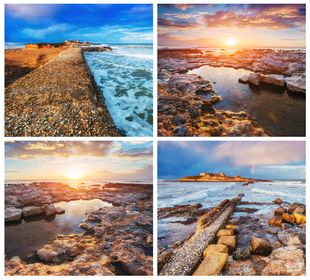 Spring collage coast city of Trapani. Sicily, Italy, Europeの写真素材