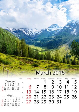 Calendar March 2016 -  beautiful views of the mountains in the Aの写真素材