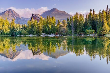 Lake Strbske pleso in High Tatras mountain, Slovakia Europeの写真素材
