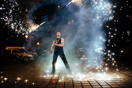 Amazing Fire Show at night