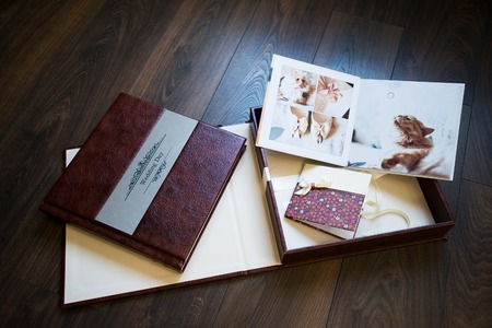 natural leather classic wedding photobook and album.の写真素材