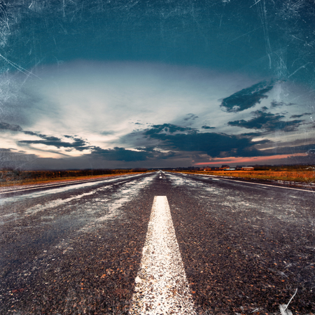road in mountains. Vintage effect. Carpathians Ukraine Europeの写真素材