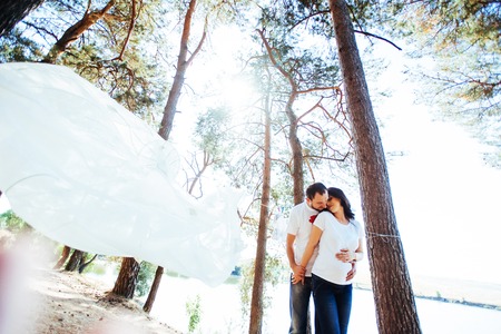 pregnant woman with her husband waiting for  newborn baby.の写真素材
