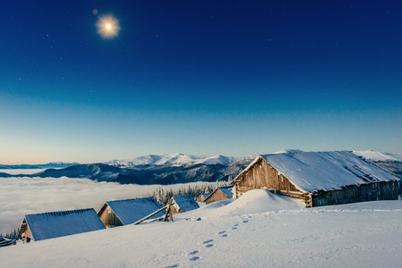 Starry sky above our restaurant in the mountainsの写真素材