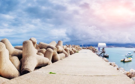 Stone road by the seaの写真素材