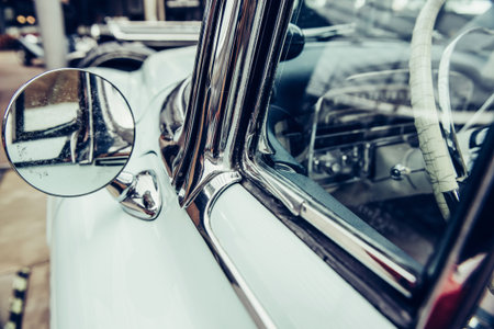part retro car close-up. Beautiful style transport exhibition.
