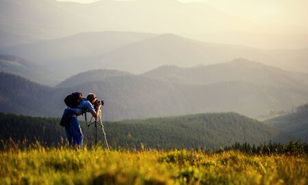 photographer photographed mountains in summer, photographs fogの写真素材