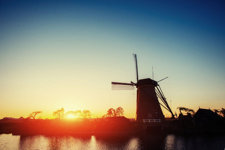 Traditional Dutch windmills from the channel Rotterdam. Hollandの写真素材