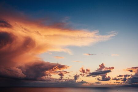 colorful sky with sun background in mountains. sunset, sunriseの写真素材