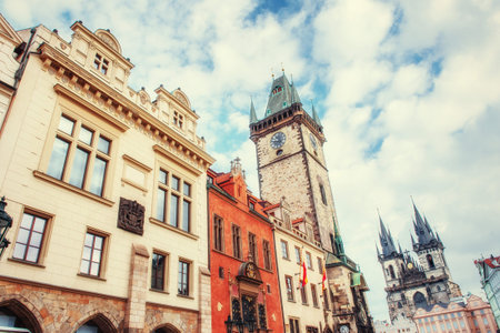 view of the Tyn Church in Prague. Czech Republic.の写真素材