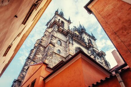view of the Tyn Church in Prague. Czech Republic.の写真素材