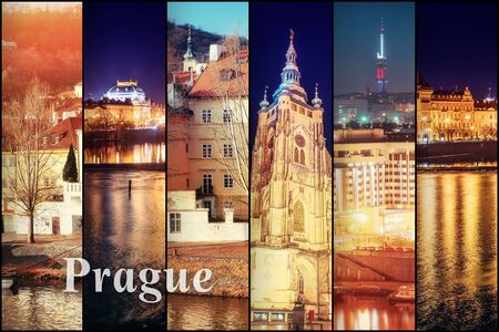 Creative collage view of the Prague architectural monuments withの写真素材
