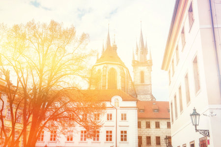 view of the Tyn Church in Prague. Czech Republic.