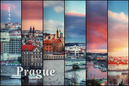 Creative collage view of the Prague architectural monuments withの写真素材