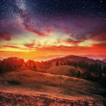 mountain range in the Carpathian Mountains in autumnの写真素材