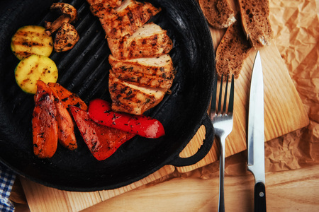 Grilled vegetables and chicken fillet. Traditional cuisine. Grilの写真素材