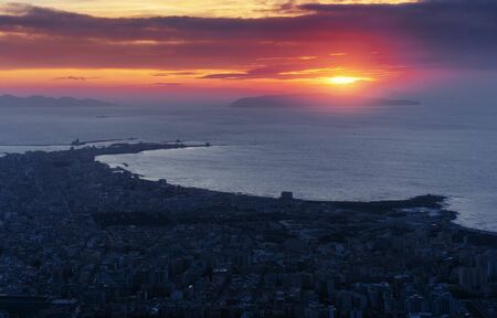 city with a night on the beach. Sicily Italy Europeの写真素材