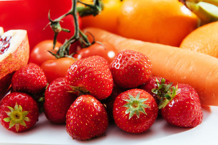 fruit and vegetable isolated on white backgroundの写真素材