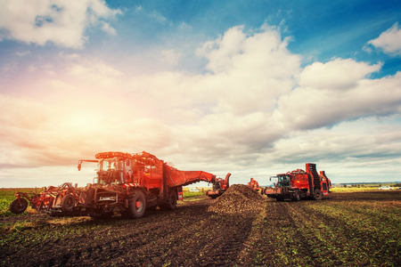 tractors working in the field. Carpathians. Ukraine Europeの写真素材