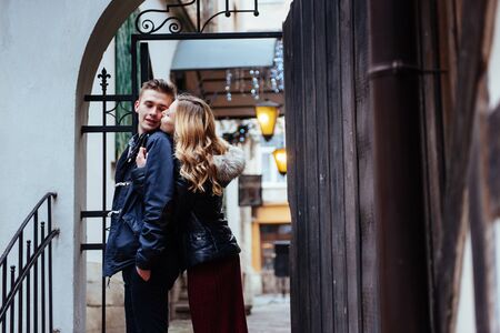 Couple enjoying outdoors in a urban surroundingsの写真素材