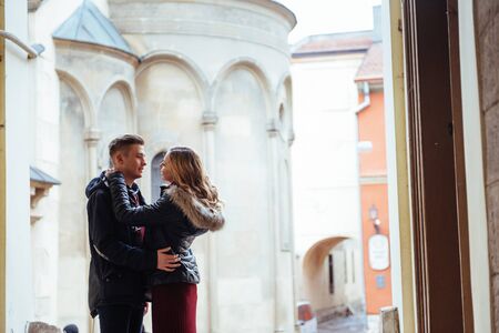 Couple enjoying outdoors in a urban surroundingsの写真素材