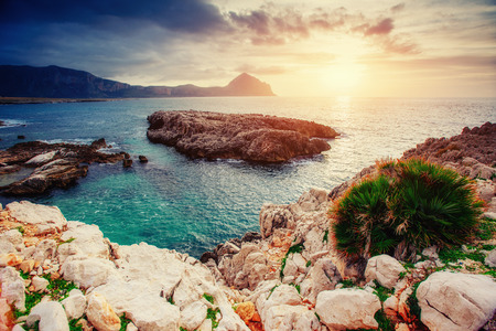 Spring panorama of sea coast city Trapany. Sicily, Italy, Europeの写真素材