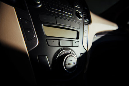 Modern car interior dashboard and steering wheel