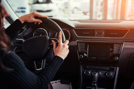 Modern car interior dashboard and steering wheel