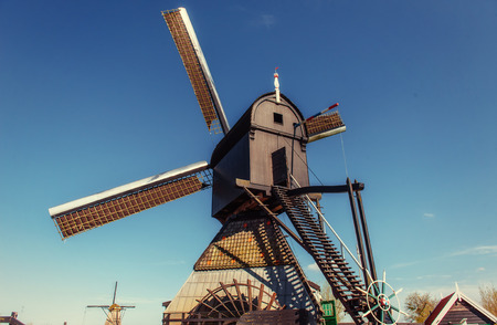 Traditional Dutch windmills from the channel Rotterdam. Hollandの写真素材