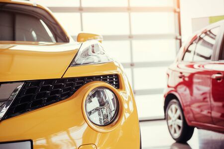 Headlights and hood of sport carの写真素材