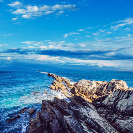 Fantastic view of the nature reserve Monte Cofano. Dramatic scenの写真素材