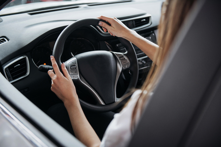 Female driving car.の写真素材