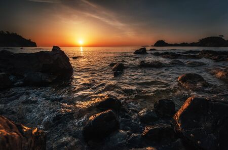 Fantastic panoramic view of the rocky coastの写真素材