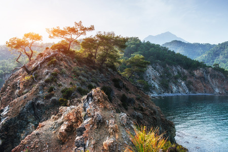 blue sea wave of mediterranean on turkish coastの写真素材