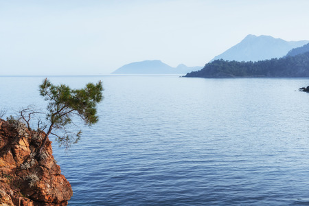 blue sea wave of mediterranean on turkish coastの写真素材