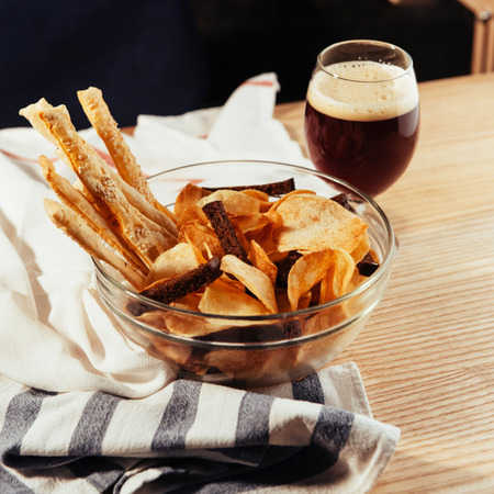 chips and crackers to beer. Advertising shooting menuの写真素材