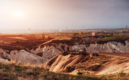 Balloon foggy morning in Cappadocia. TURKEY. blurred imagesの写真素材
