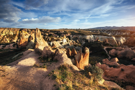 Unique geological formations in valley in Cappadociaの写真素材