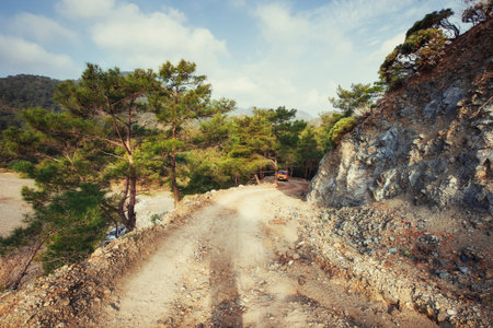 The stony road in the mountains.の写真素材