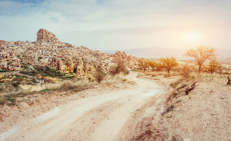 Ancient town and a castle of Uchisar dug fromの写真素材
