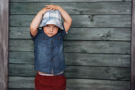 Happy little boy, child in a  hat.の写真素材