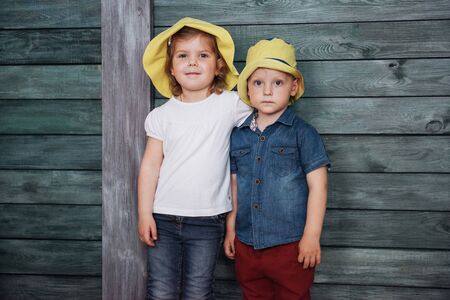 Happy young children siblings.の写真素材