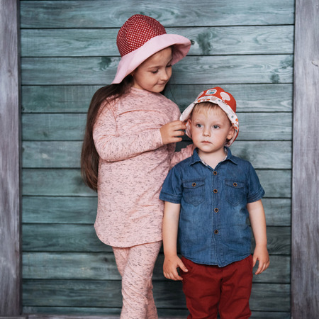 Happy young children siblings.の写真素材