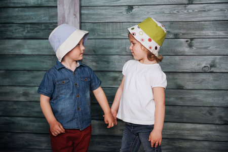 Happy young children siblings.の写真素材