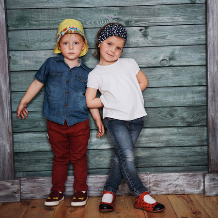 Happy young children siblings.の写真素材