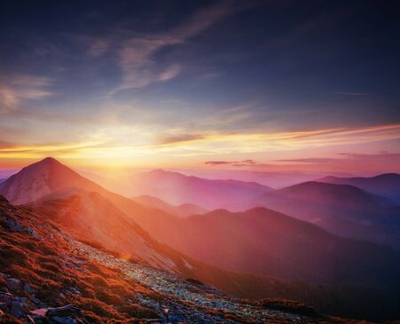 Beautiful sunset in the Carpathian Mountains Ukraineの写真素材