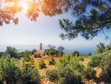 Lighthouse Gelidonya Peninsula in spring. Beautiful landscapes outdoors in Turkey and Asia. The landscape in the Mediterranean.の写真素材