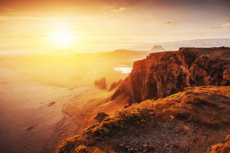 Colorful sunset over the mountains. Fantastic views of the lands
